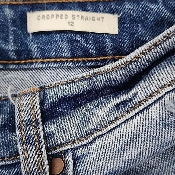 Wonderly Distressed Hi-rise Jeans Denim Stretch cropped straight 30" waist 12 - Picture 5 of 6